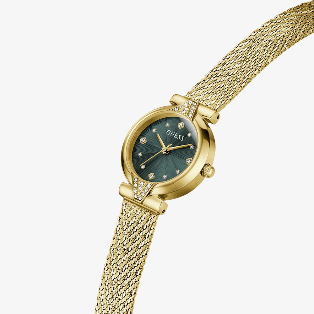 Guess Ladies Louise Gold & Green Mesh Bracelet Watch GW1086L2
