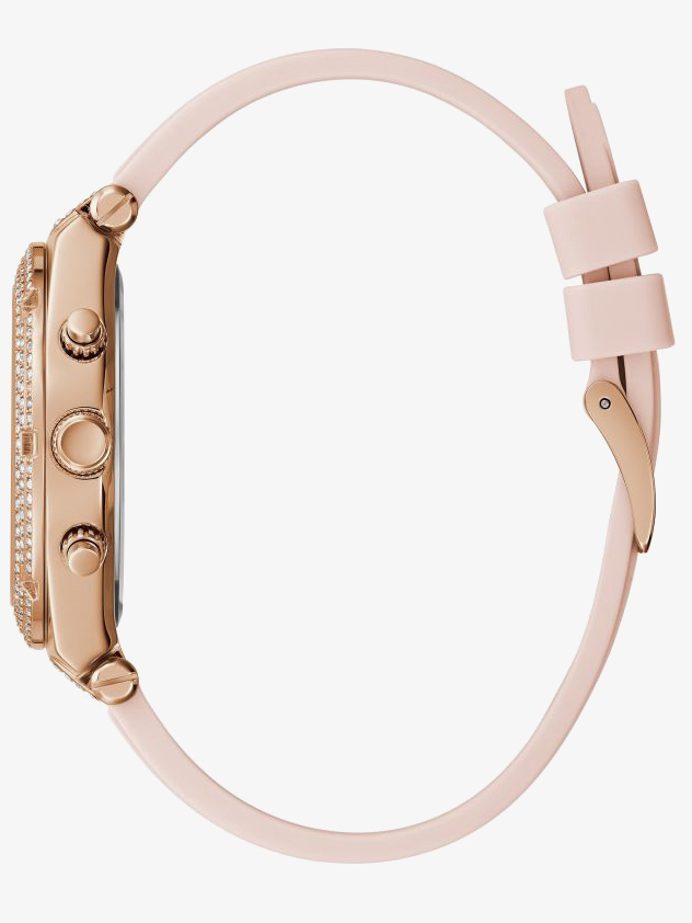 Guess Ladies Heiress Rose Gold Pink Rubber Strap Watch GW0407L3