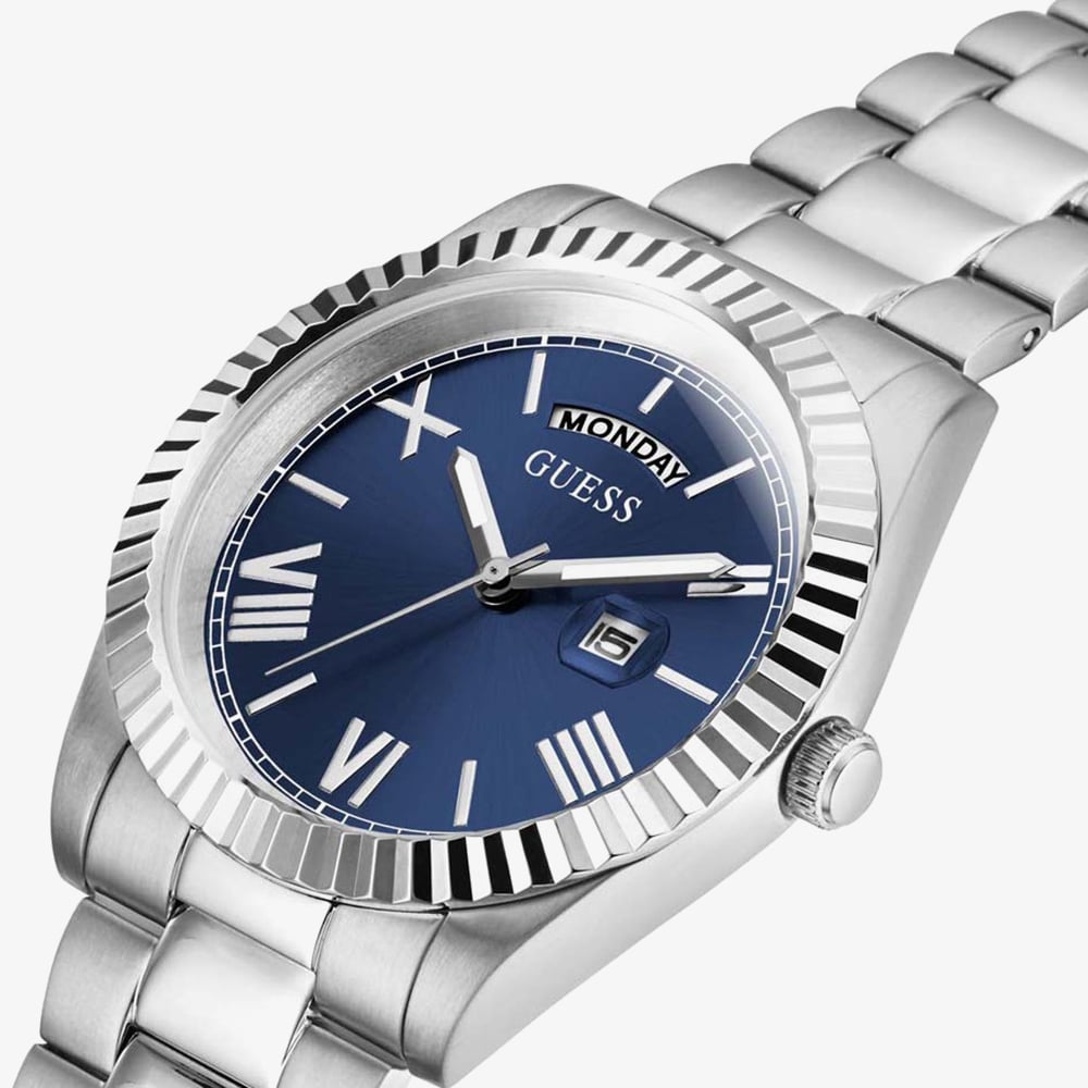 Guess Mens Connoisseur Silver Blue Dial Watch GW0265G7