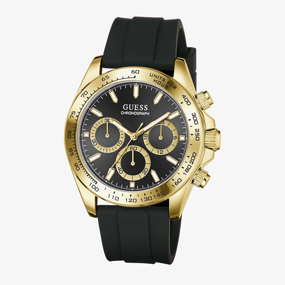 Guess Mens Arthur Gold & Black Silicone Strap Bracelet Watch GW1155G2