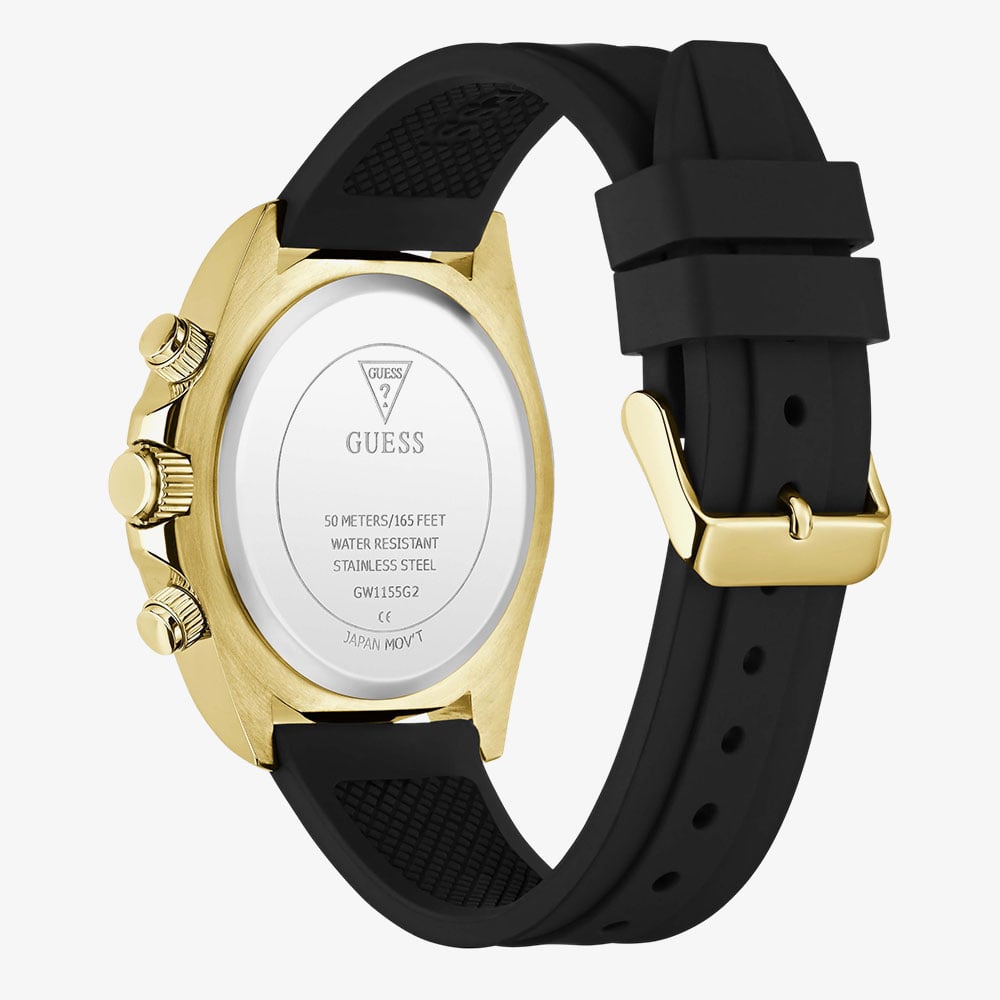 Guess Mens Arthur Gold & Black Silicone Strap Bracelet Watch GW1155G2