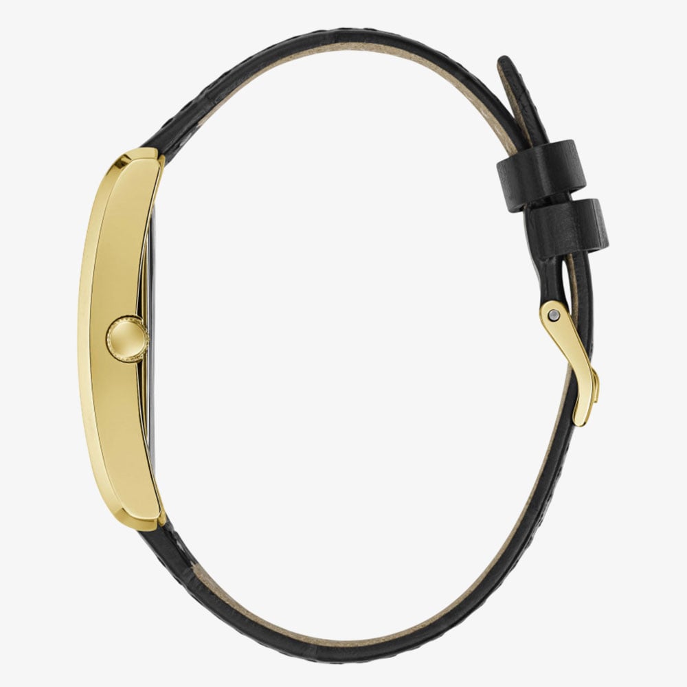 Guess Mens Hugh Gold & Black Leather Strap Bracelet Watch  GW1152G2