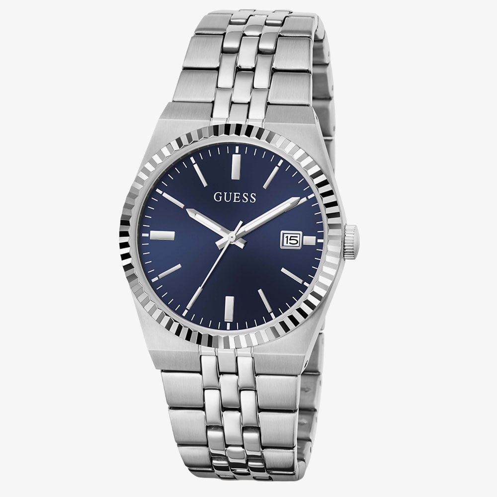 Guess Mens Vincent Silver & Blue Bracelet Watch GW1153G1