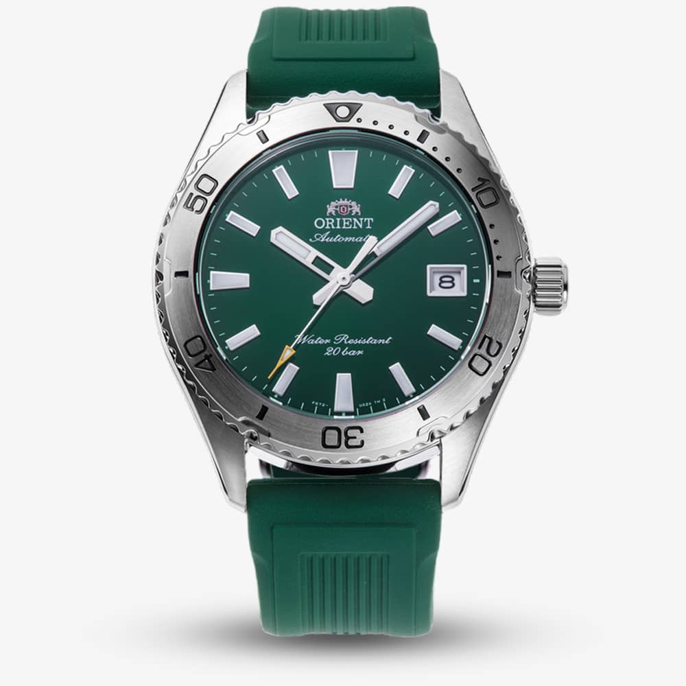 Orient Mens Mako 40 Green Dial Rubber Strap Watch RA-AC0Q11E