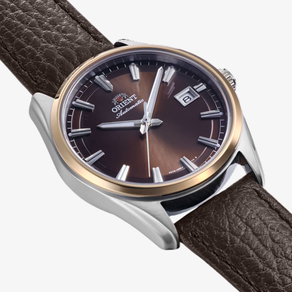 Orient Mens Stretto Brown Dial Leather Strap Watch RA-AC0R03Y