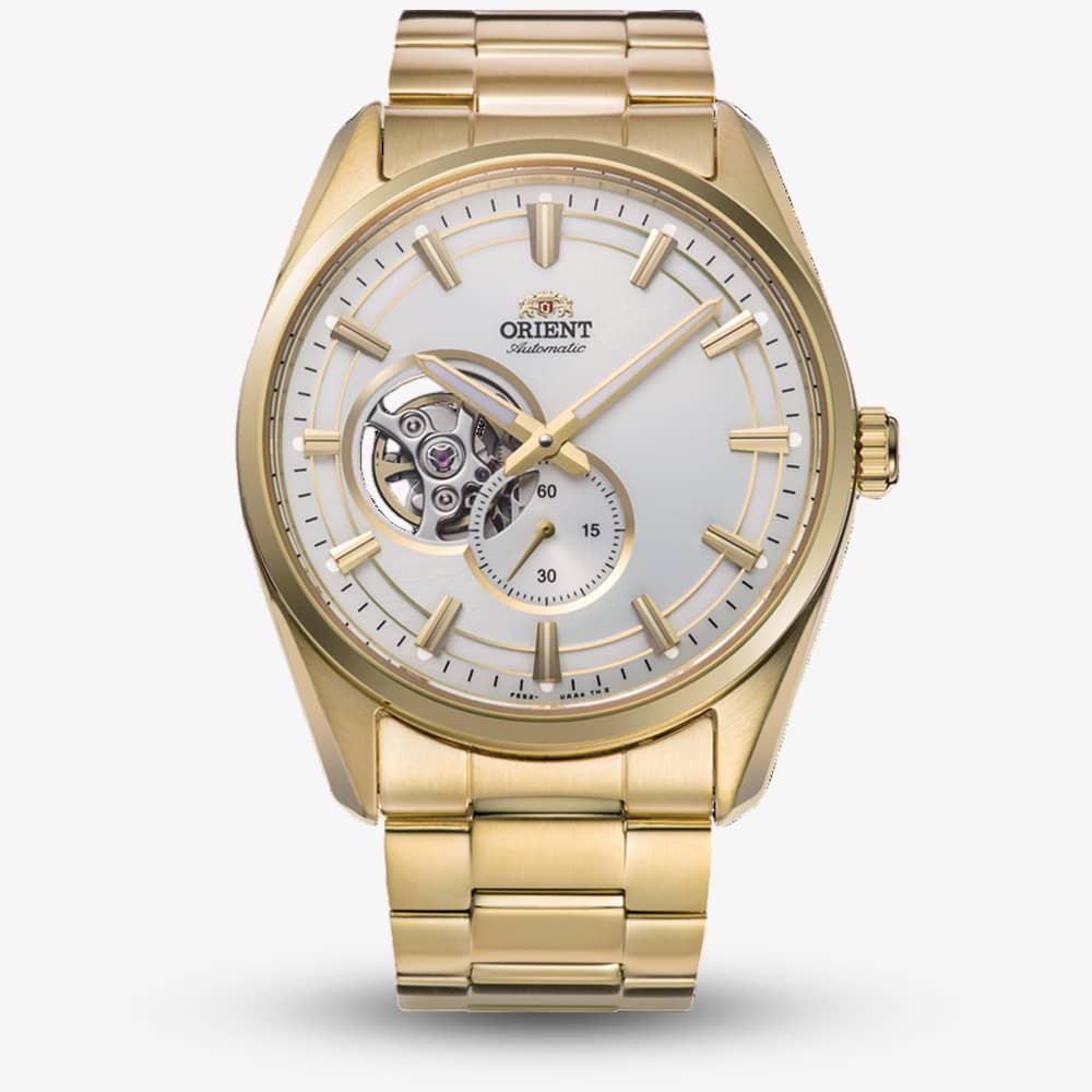 Orient Mens AR00 Semi Skeleton White Dial Gold Tone Bracelet Watch RA-AR0007S