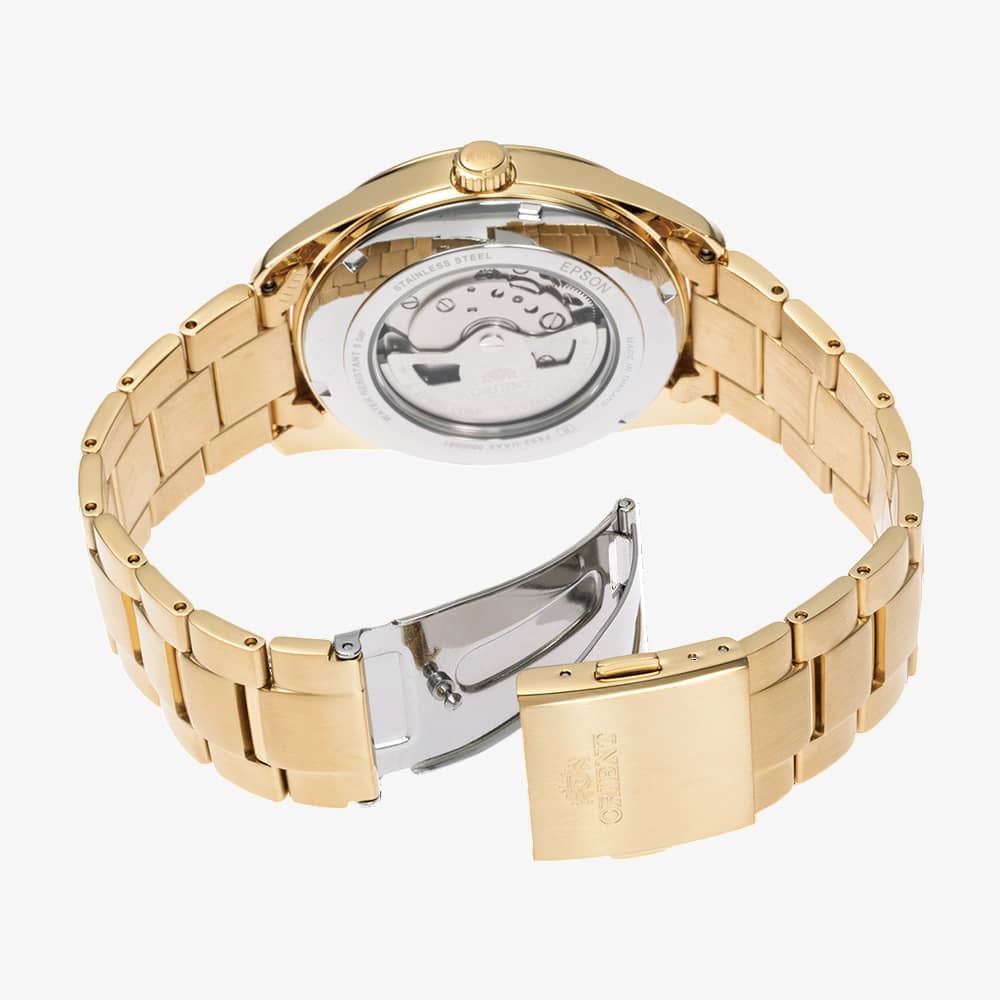 Orient Mens AR00 Semi Skeleton White Dial Gold Tone Bracelet Watch RA-AR0007S