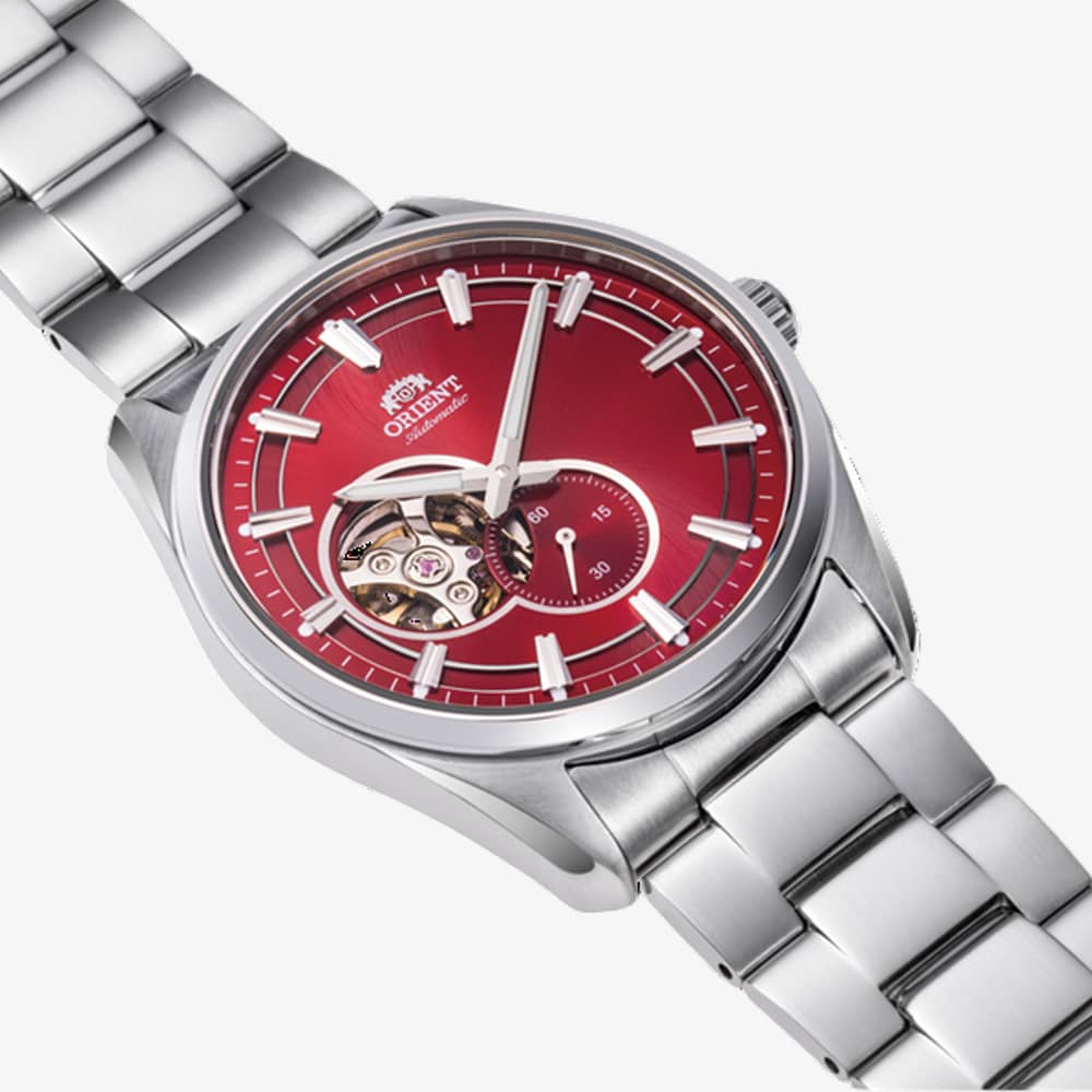 Orient Mens AR00 Semi Skeleton Red Dial Bracelet Watch RA-AR0010R