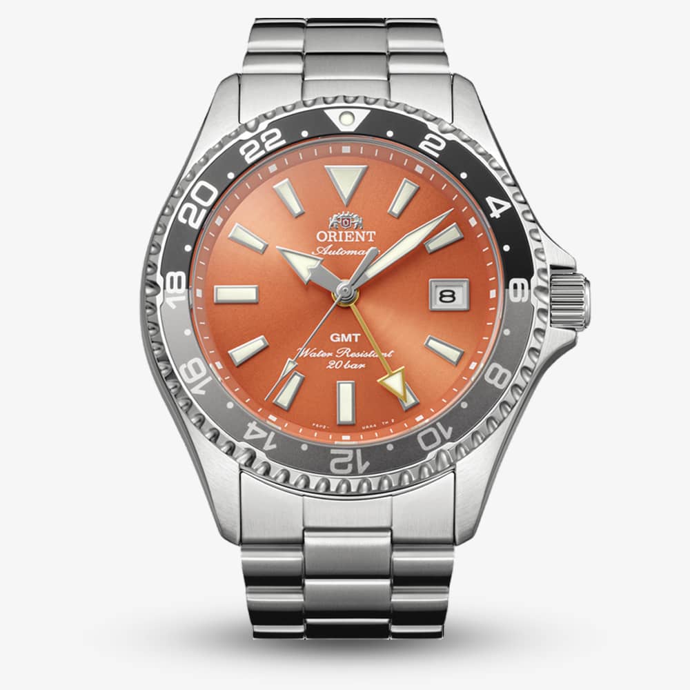 Orient Mens Mako Orange GMT Dial Bracelet Watch RA-BC0004Y