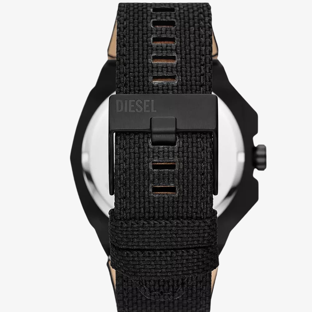 Diesel Mens Framed Black & White Logo Fabric Strap Watch DZ4654