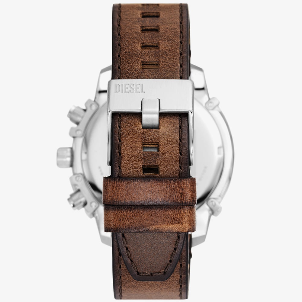 Diesel Mens Griffed Blue Chronograph Leather Strap Watch DZ4656