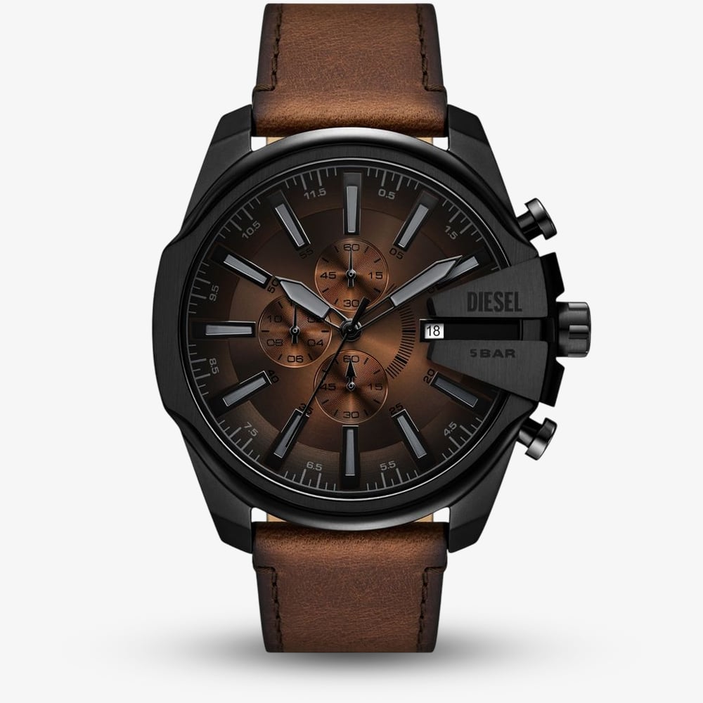 Click to view product details and reviews for Diesel Mens Mega Chief Chronograph Brown Leather Strap Watch Dz4692.