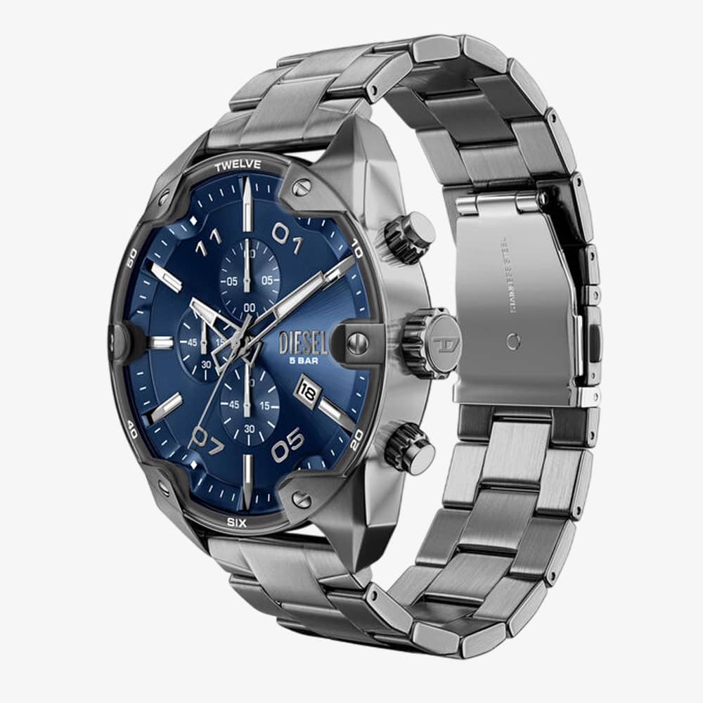Diesel Mens Spiked Blue Chronograph Dial Bracelet Watch DZ4724