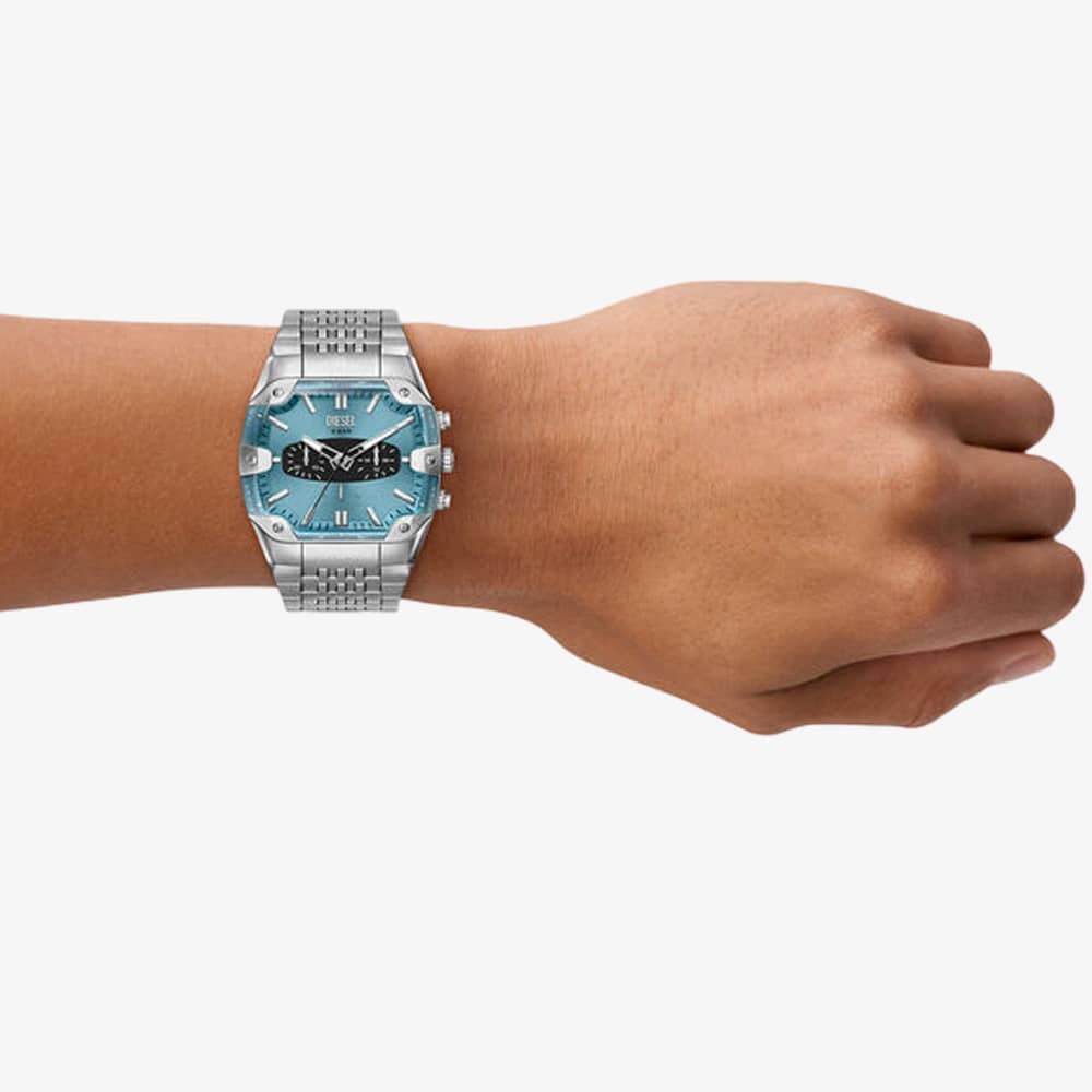 Diesel Mens Spiked Cushion Blue Chronograph Dial Bracelet Watch DZ4725