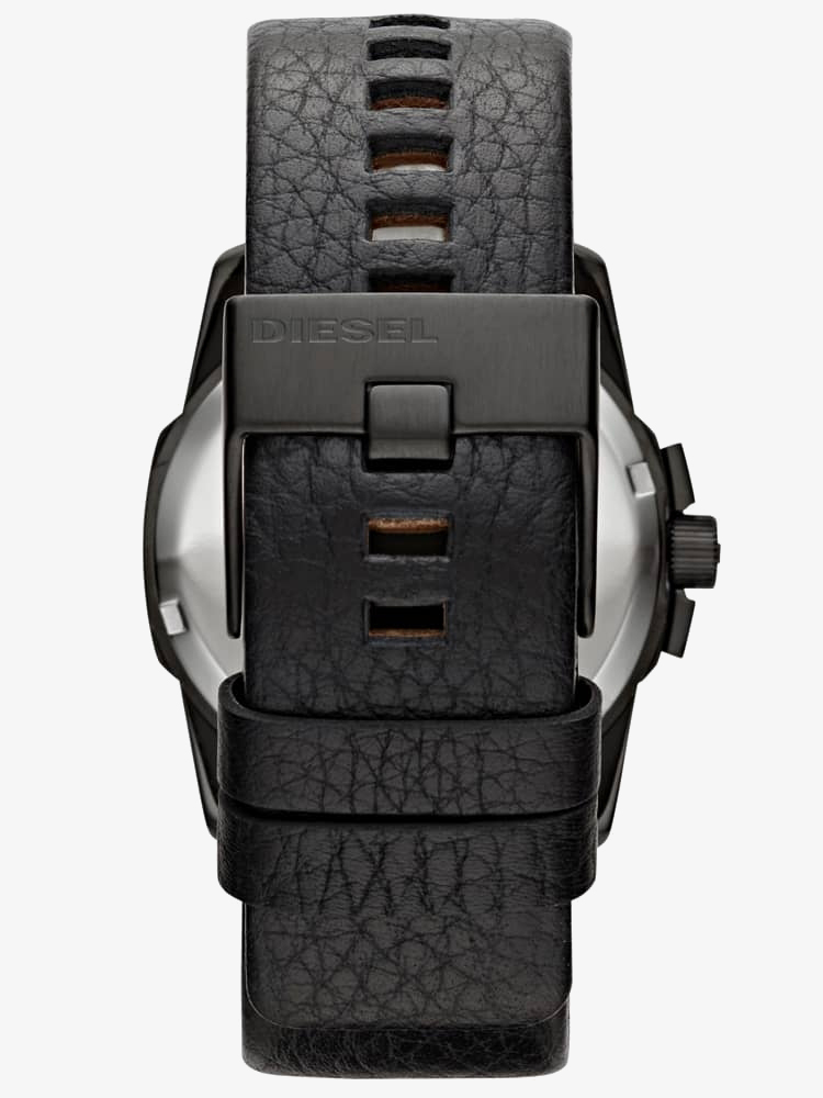 Diesel Mens Master Chief Black Iridescent Dial Leather Strap Watch DZ1657