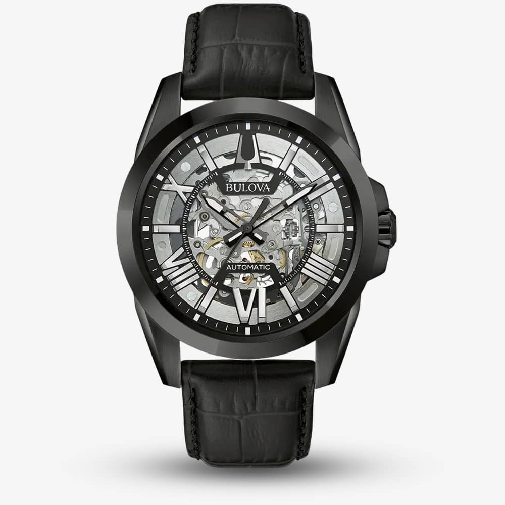 Bulova Sutton Black Skeleton Watch 98A304