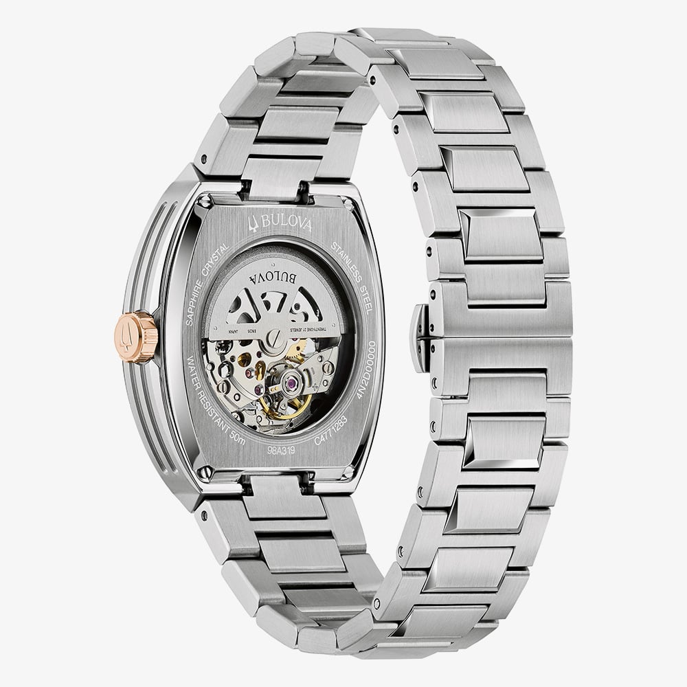 Bulova Mens Maquina Automatic Blue Dial Skeleton Watch 98A319
