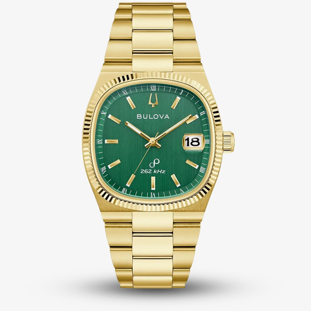 Bulova Mens Super Seville Gold Tone Green Dial Watch 97B237