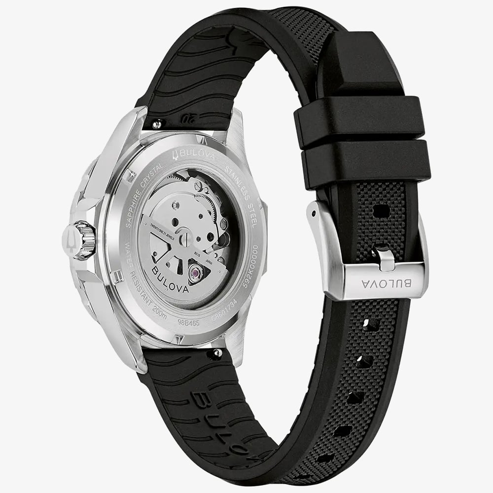 Bulova Mens Marine Star Black Rubber Strap Watch 98B465