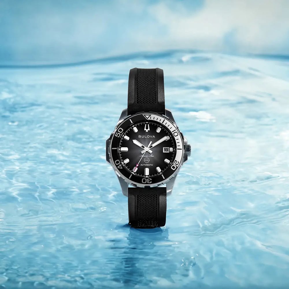 Bulova Mens Marine Star Black Rubber Strap Watch 98B465