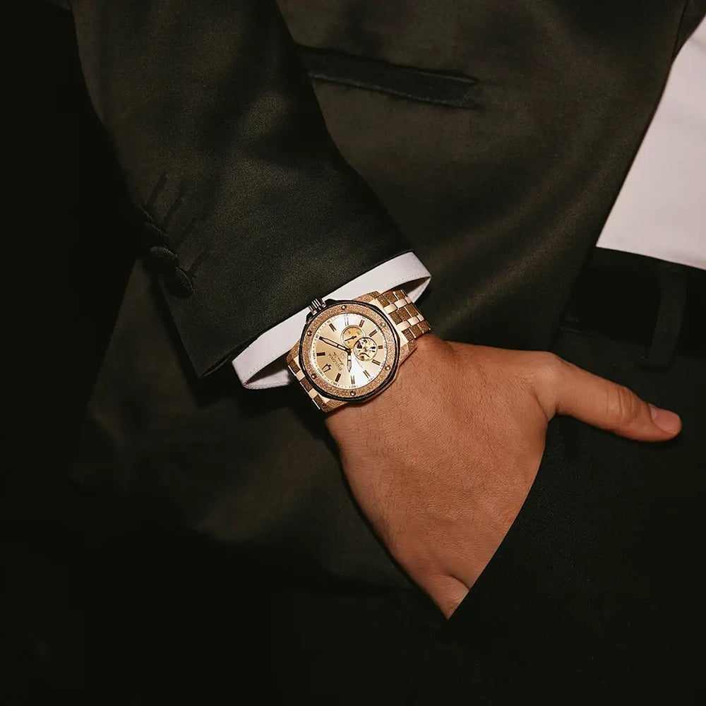 Bulova Mens Marine Star Marc Anthony Gold Tone Bracelet Watch 97A200