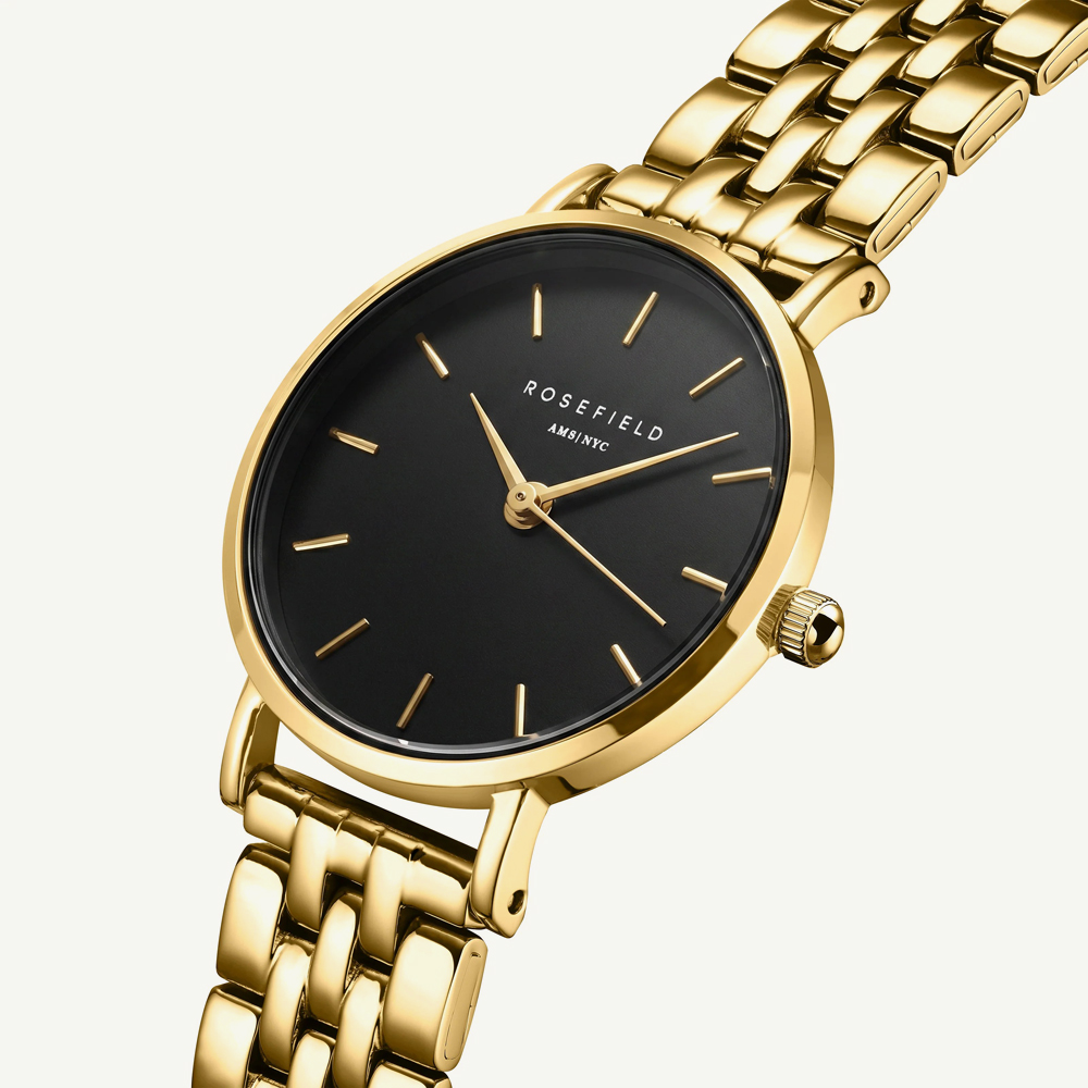 ROSEFIELD Ladies Small Edit Black Dial Golden Bracelet Watch 26BSG-268