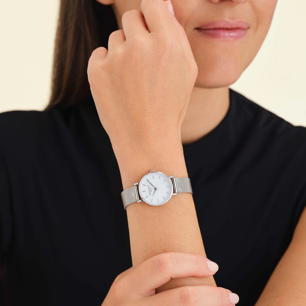 ROSEFIELD Ladies Small Edit White Mother of Pearl Dial Mesh Bracelet Watch 26WS-266
