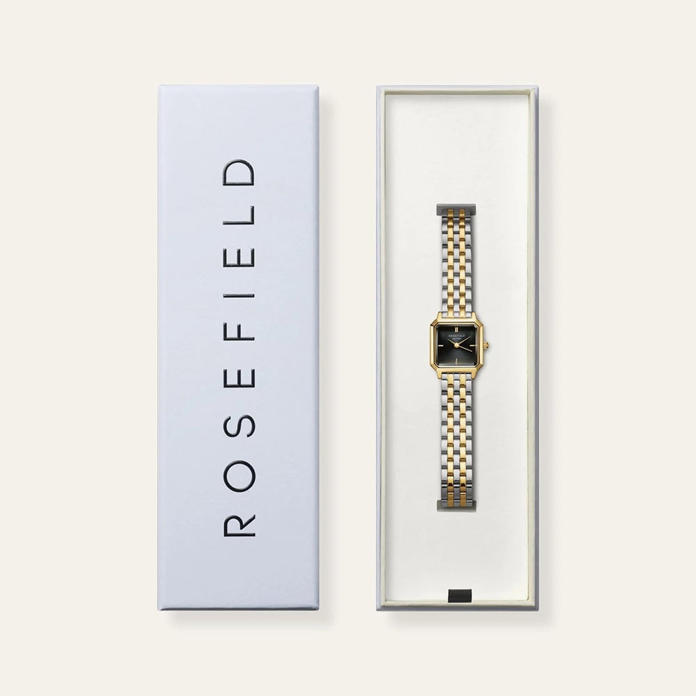 ROSEFIELD Ladies Boxelle Black Dial Two Tone Bracelet Watch BBDSG-B07