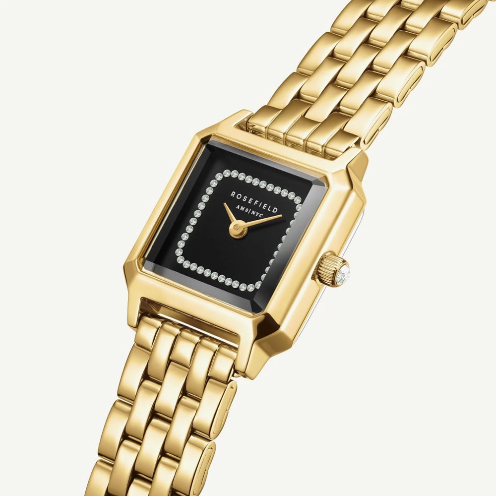 ROSEFIELD Ladies Boxelle Black Crystal Dial Golden Bracelet Watch BBGSG-B09