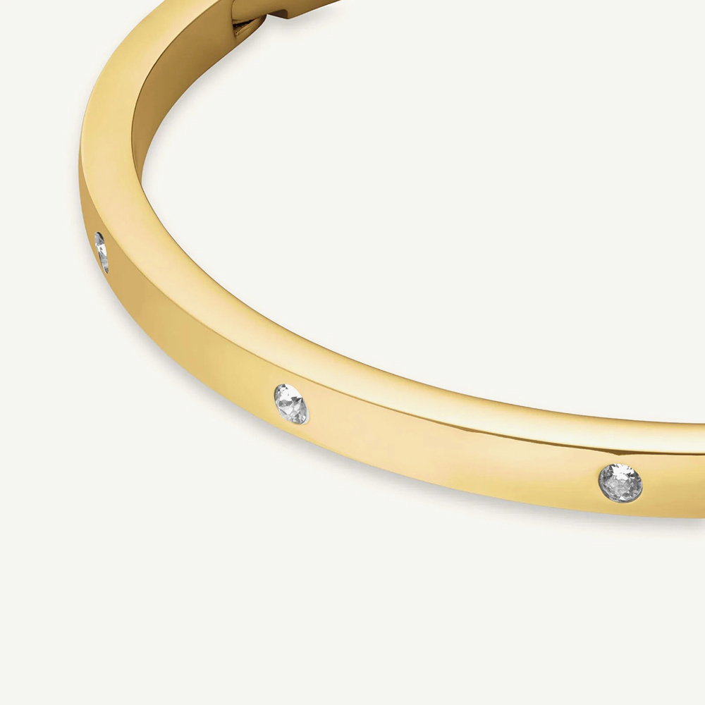 ROSEFIELD Ladies Studio Bangle White Mother of Pearl Golden Bangle Bracelet Watch & Crystal Bangle Gift Set BWGCG-X293