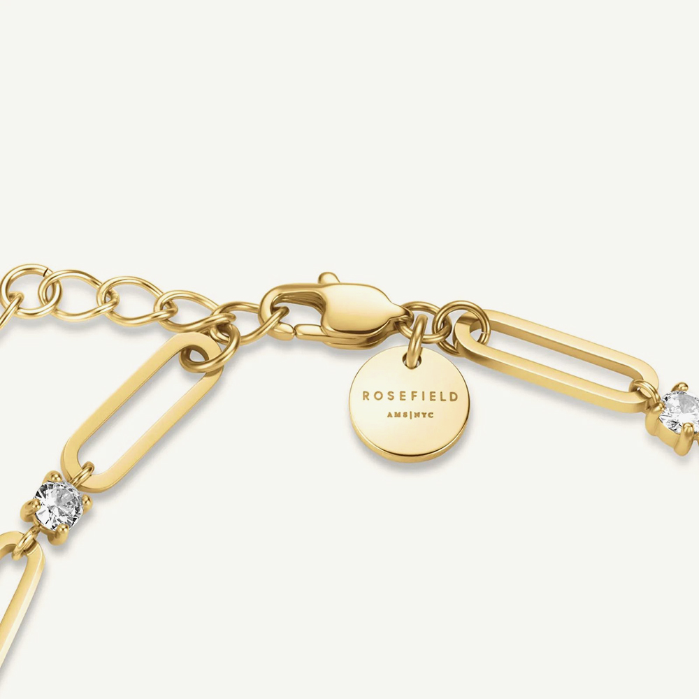 ROSEFIELD Ladies Boxelle White Dial Golden Bracelet Watch & Round Crystals Bracelet Gift Set BWGRC-X283