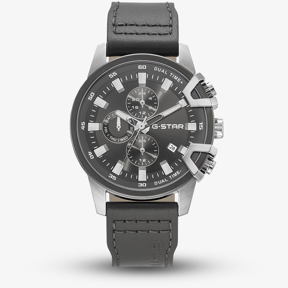 G Star Mens Bend3D Black Dial Grey Leather Strap Watch GSW.505.01