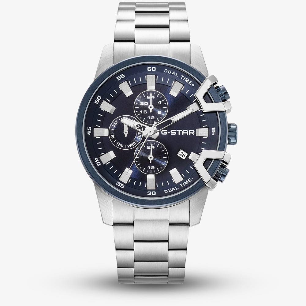 G Star Mens Bend3D Blue Dial Silver Bracelet Watch GSW.505.04