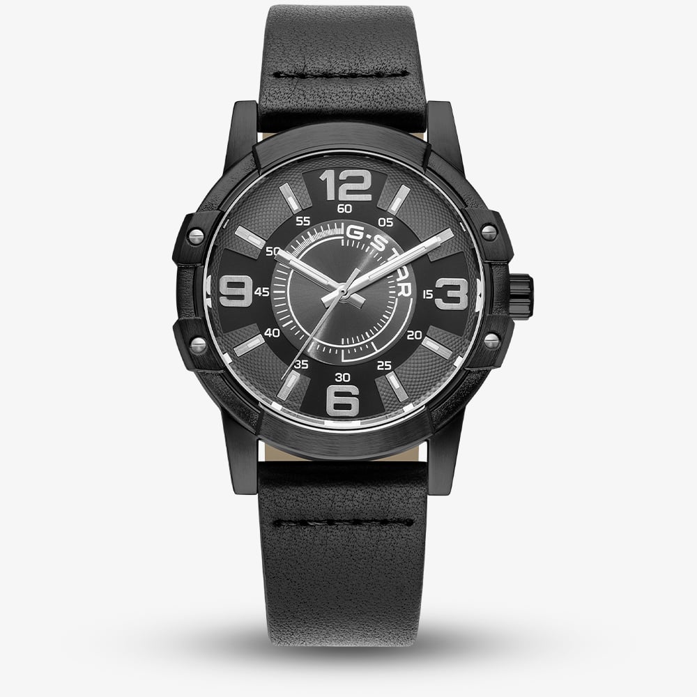 G Star Mens Constructed Black Leather Strap Watch GSW.506.02