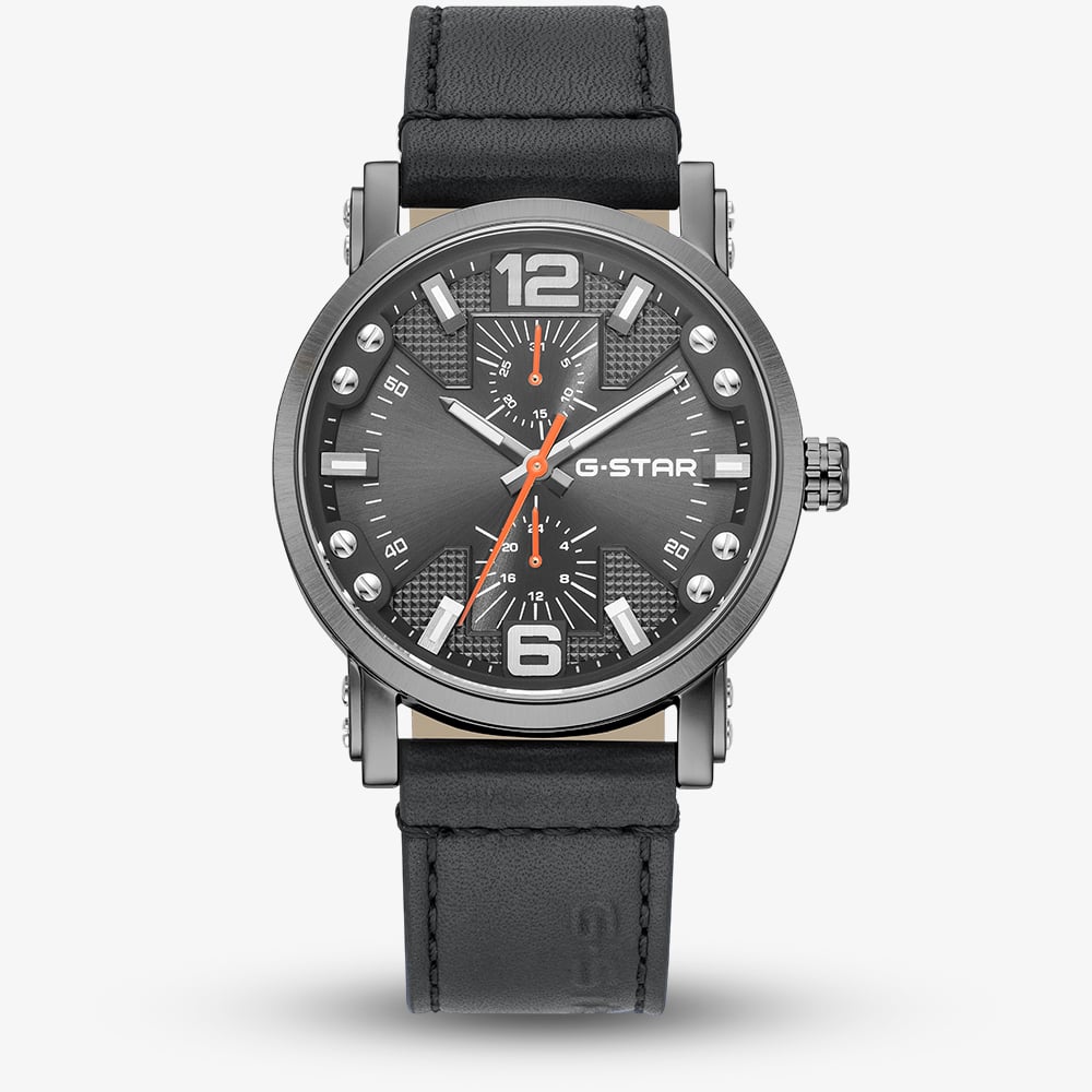 G Star Mens Rovic Black Leather Strap Watch GSW.509.02