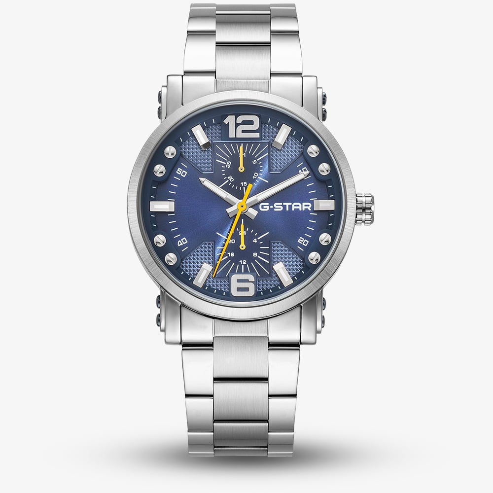 G Star Mens Rovic Blue Dial Silver Bracelet Watch GSW.509.05