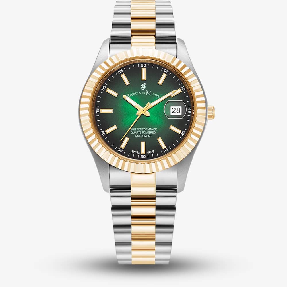 Jacques du Manoir Mens Inspiration Business Green Dial Two Tone Stainless Steel Bracelet Watch JWG03004