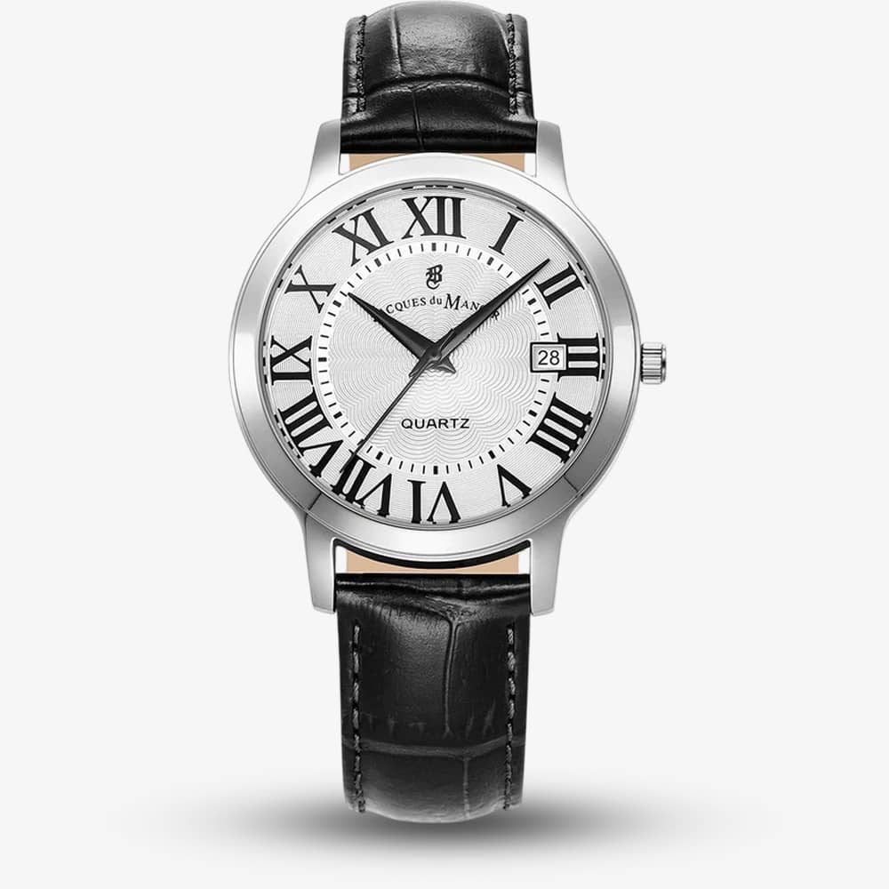 Jacques du Manoir Mens Genesis White Dial Black Leather Strap Watch JWG04801