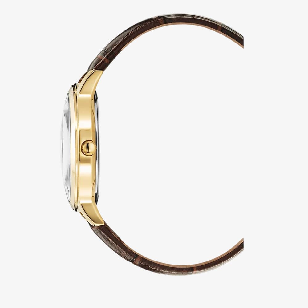 Jacques du Manoir Mens Genesis Gold Dial Brown Leather Strap Watch JWG04804