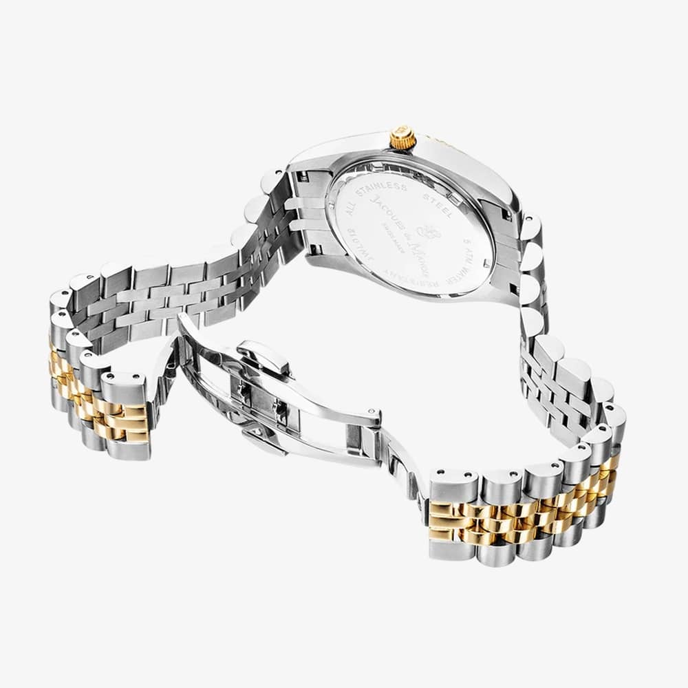 Jacques du Manoir Ladies Inspiration Elegance White Mother Of Pearl Dial Two Tone Stainless Steel Bracelet Watch JWL01204