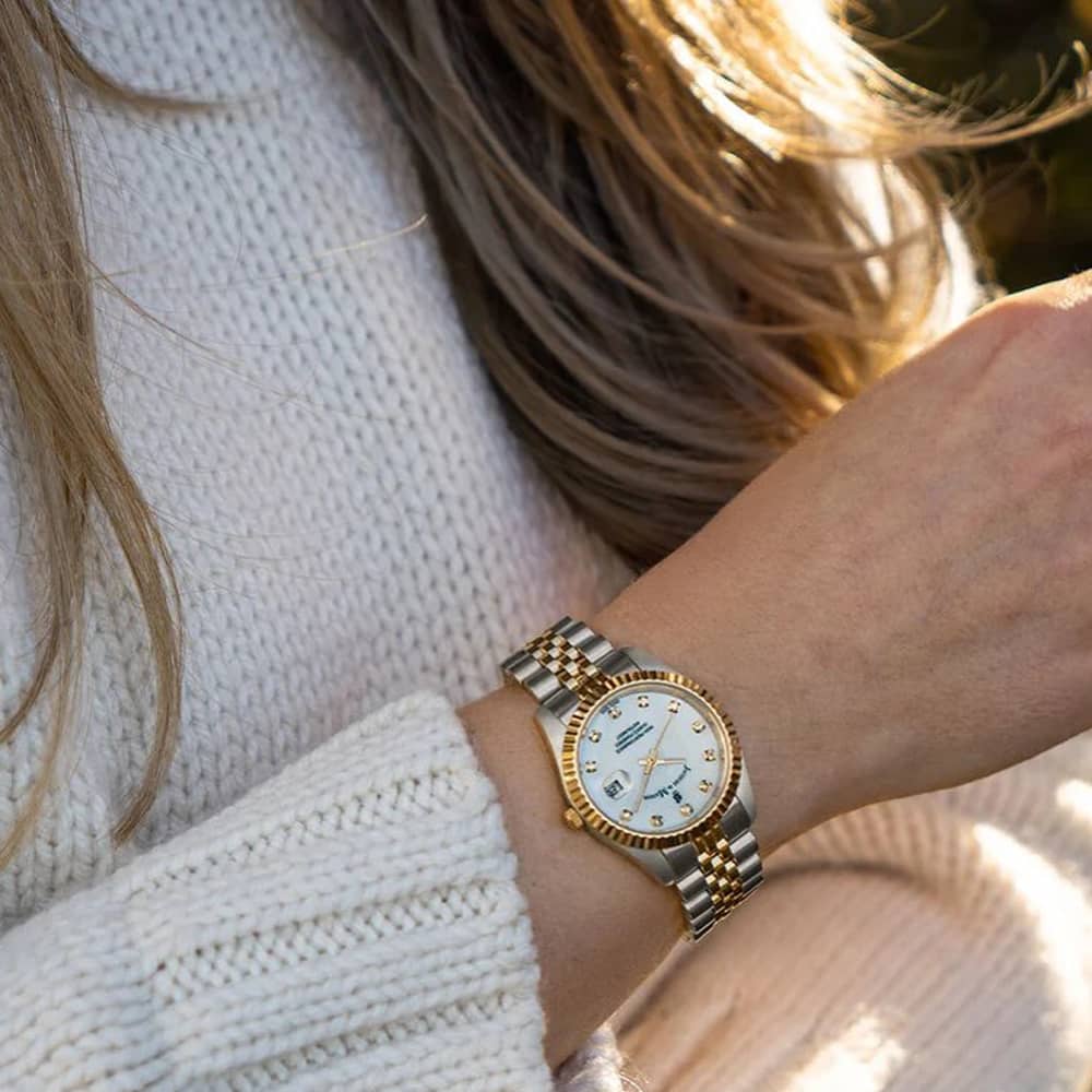 Jacques du Manoir Ladies Inspiration Elegance White Mother Of Pearl Dial Two Tone Stainless Steel Bracelet Watch JWL01204