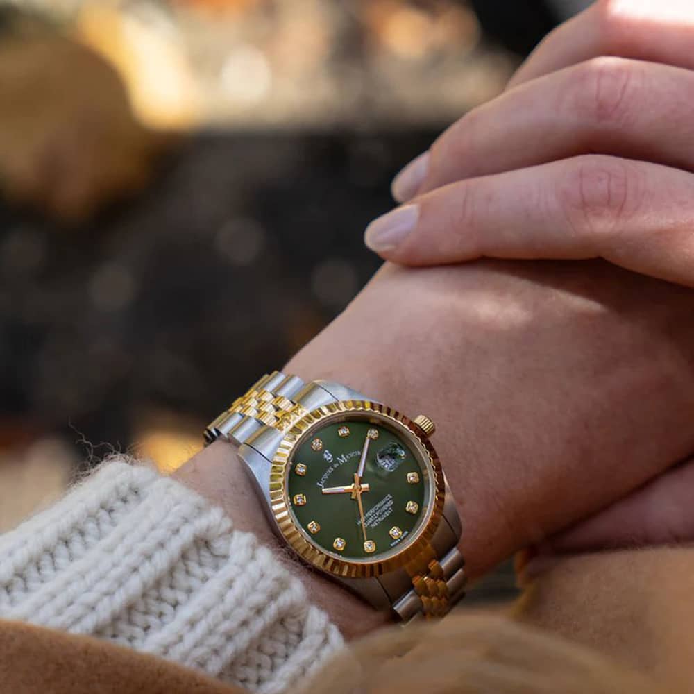 Jacques du Manoir Ladies Inspiration Elegance Green Dial Two Tone Stainless Steel Bracelet Watch JWL01206
