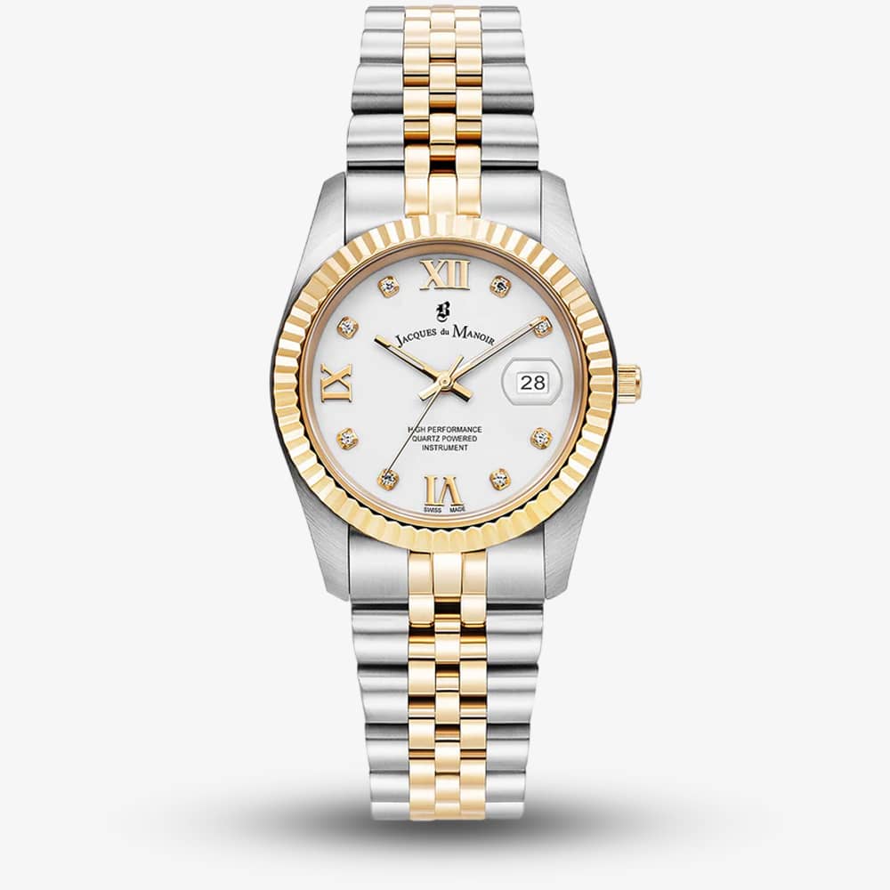 Jacques du Manoir Ladies Inspiration Roman II White Dial Two Tone Stainless Steel Bracelet Watch JWL01305