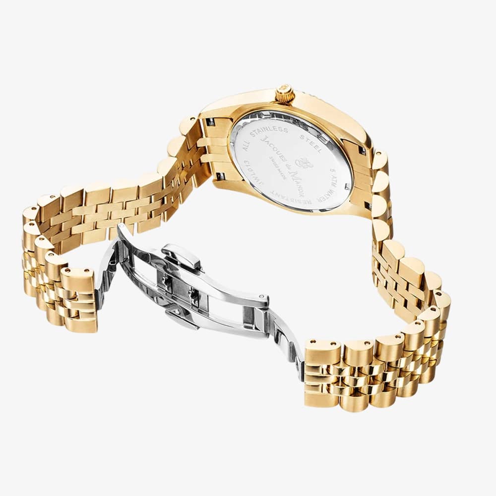 Jacques du Manoir Ladies Inspiration Roman II White Dial Gold Tone Stainless Steel Bracelet Watch JWL01306