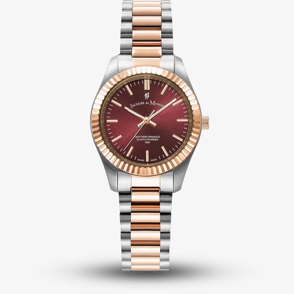 Jacques du Manoir Ladies Allure Red Dial Two Tone Stainless Steel Bracelet Watch JWL03903