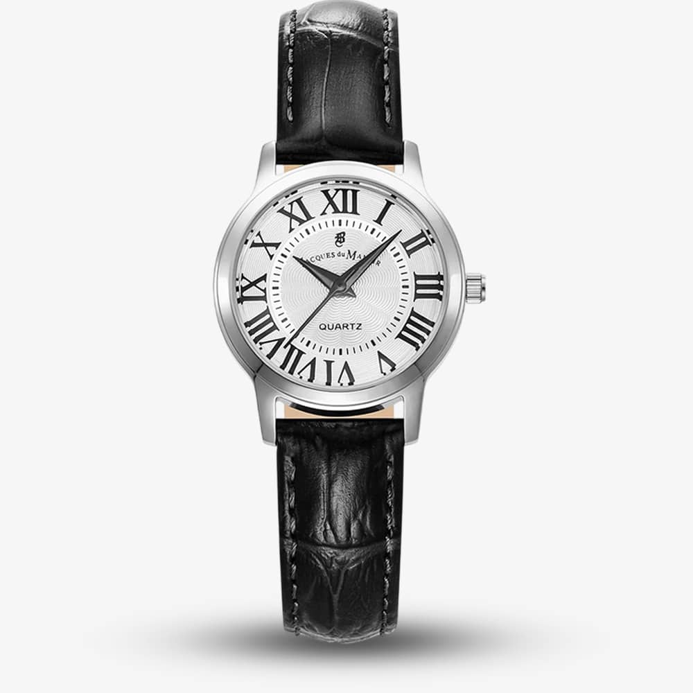 Jacques du Manoir Ladies Genesis Silver Dial Black Leather Strap Watch JWL04901