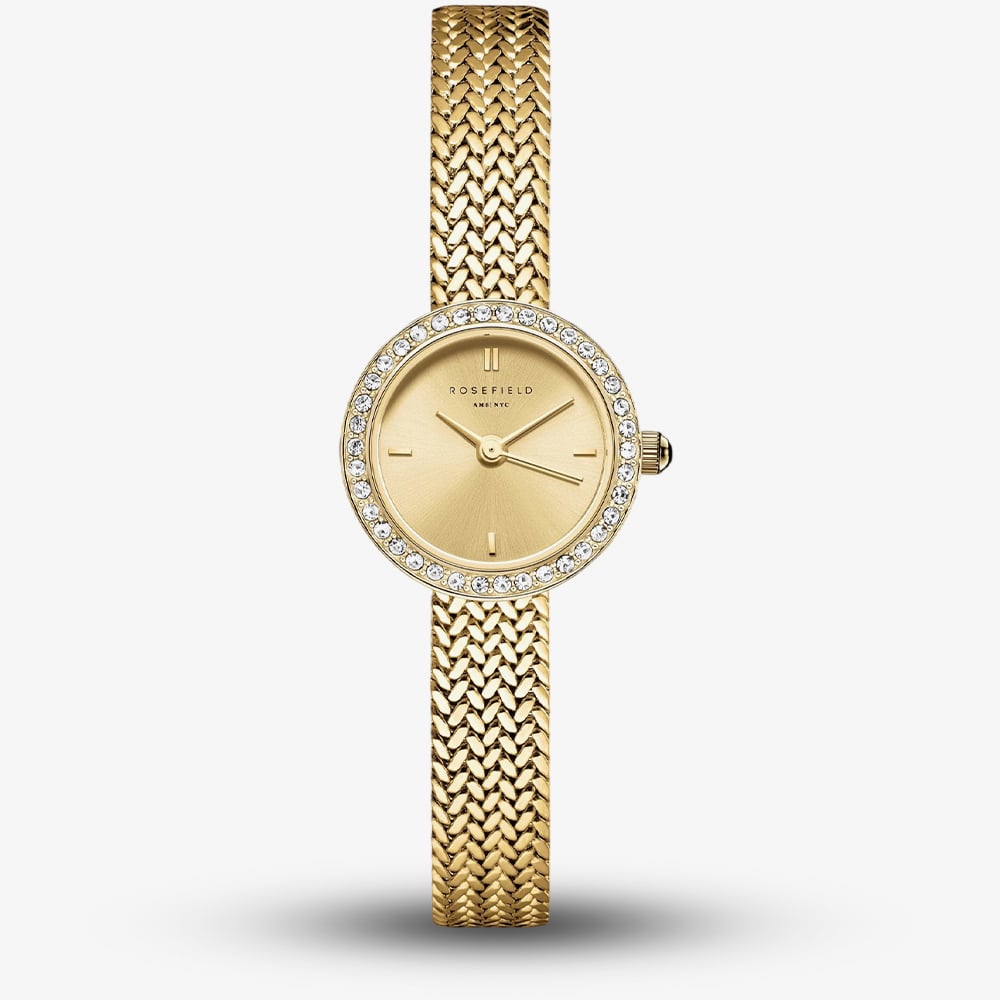 ROSEFIELD Ladies Mini Circle Pave Crystal Champagne Dial Golden Bracelet Watch MCGMG-M03