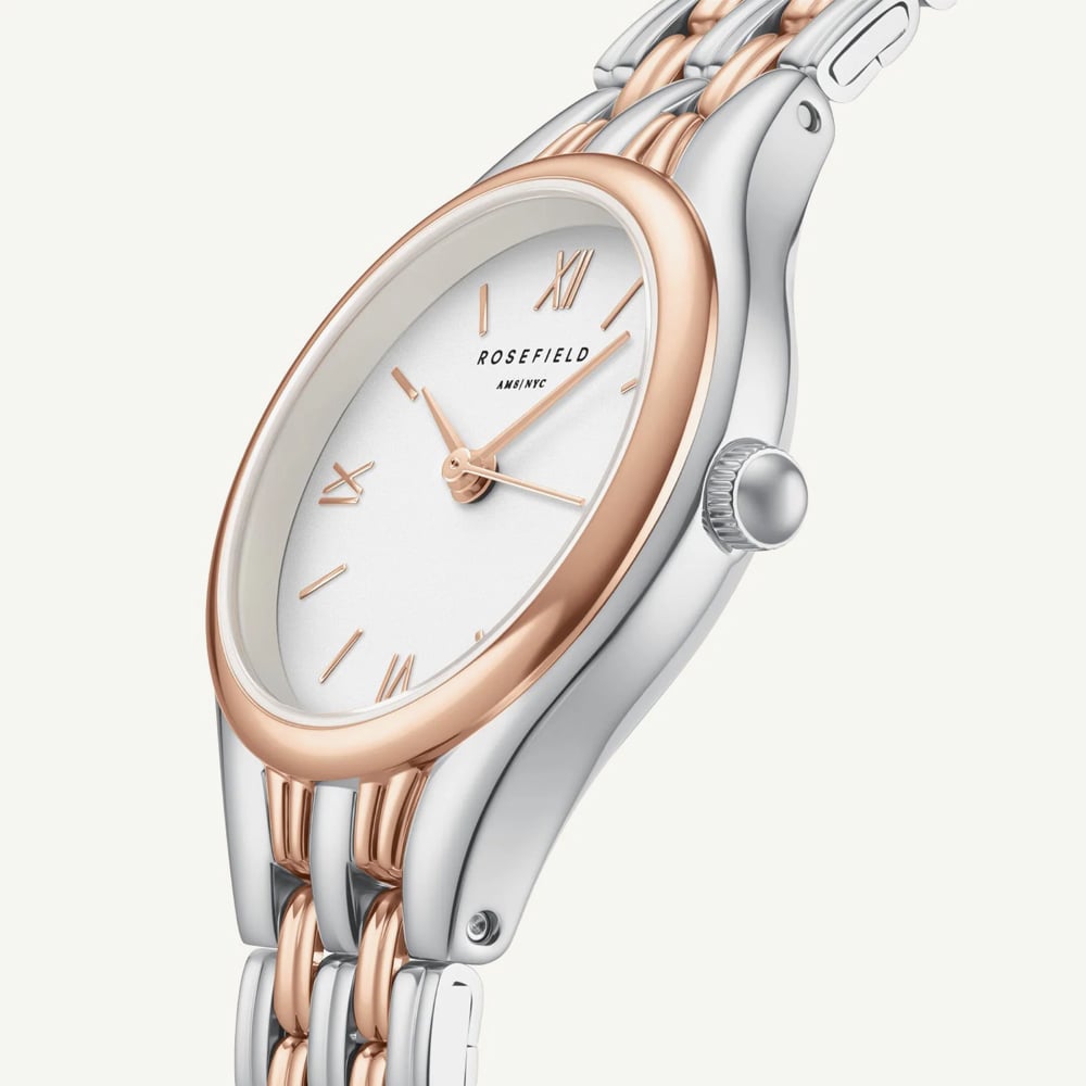 ROSEFIELD Ladies Muse White Dial Two Tone Rose Gold Bracelet Watch MUWDSD-MU04
