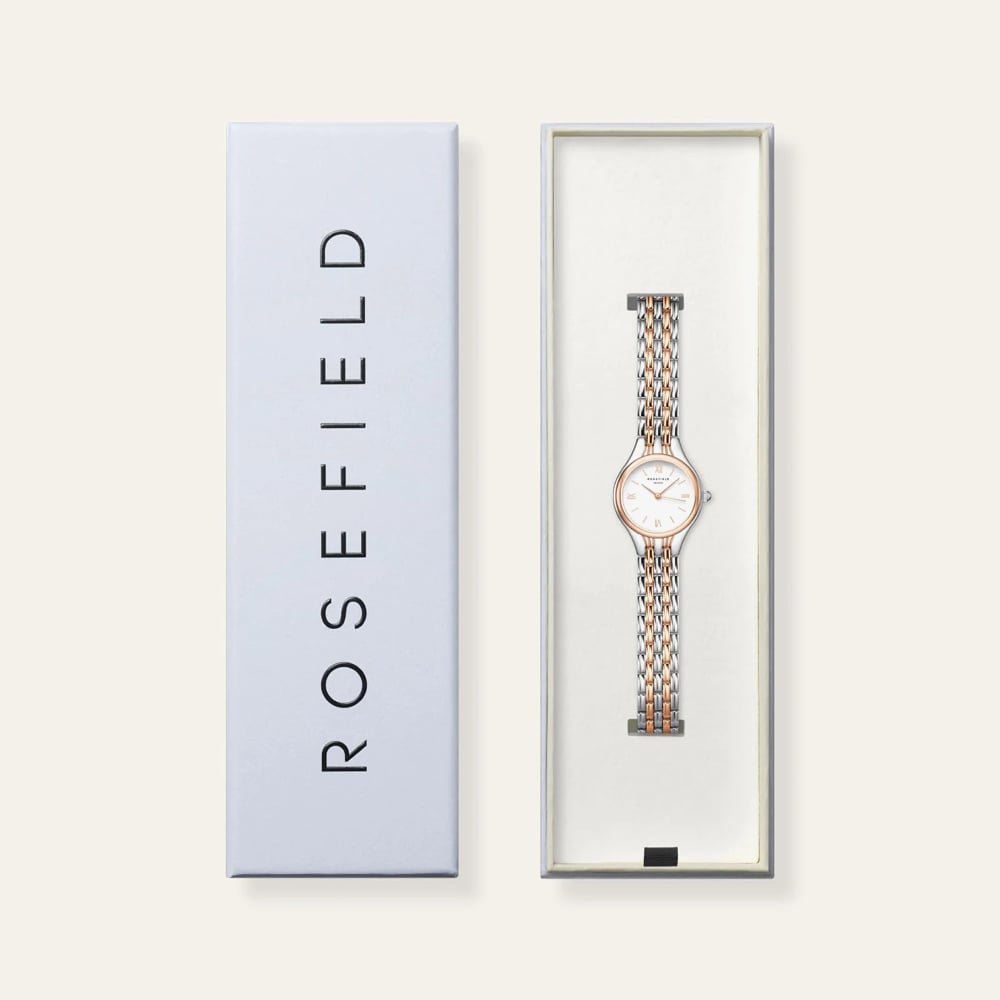 ROSEFIELD Ladies Muse White Dial Two Tone Rose Gold Bracelet Watch MUWDSD-MU04