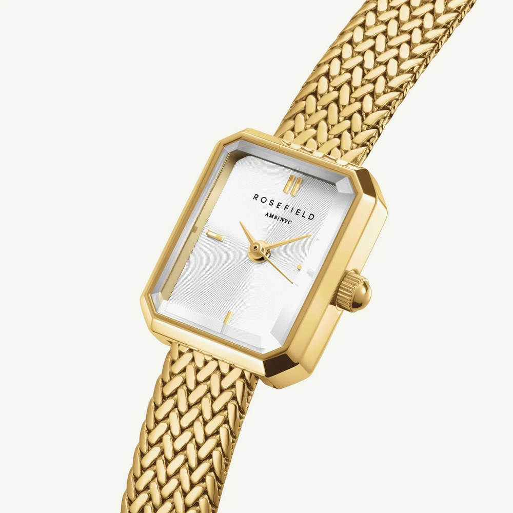 ROSEFIELD Ladies Mini Octagon White Dial Golden Bracelet Watch & Tree of Life Crystal Bracelet Gift Set MWGTG-X297